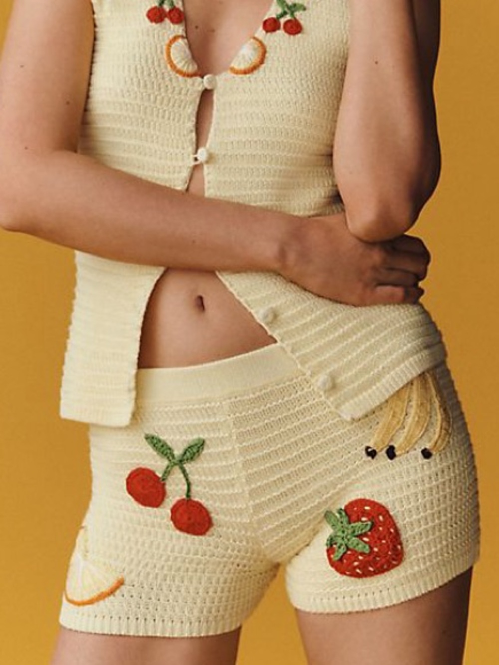 New Capittana x Anthropologie Strawberry & Fruit M/L Yellow Crochet HighRise